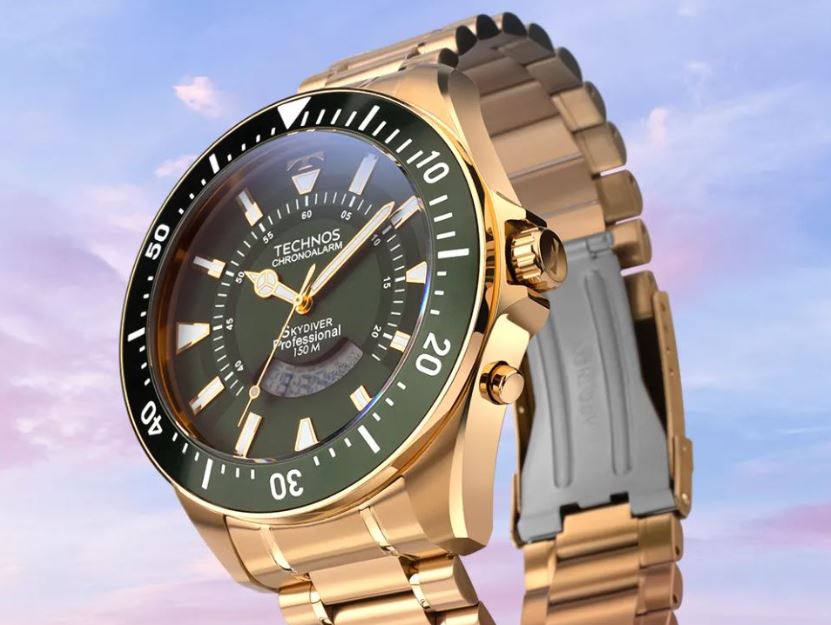 Relógio Technos Masculino Skydiver Dourado