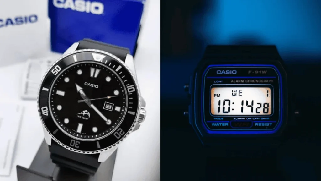 Comparativo de relógios Casio originais das linhas digital e analógica.